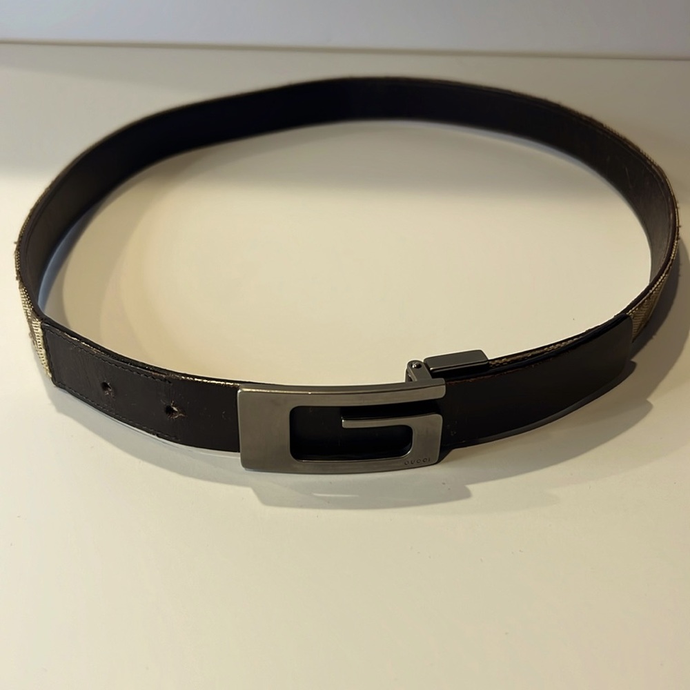 Gucci Beige/Brown GG Canvas and Leather G Buckle Belt 80CM - Picture 2 of 7